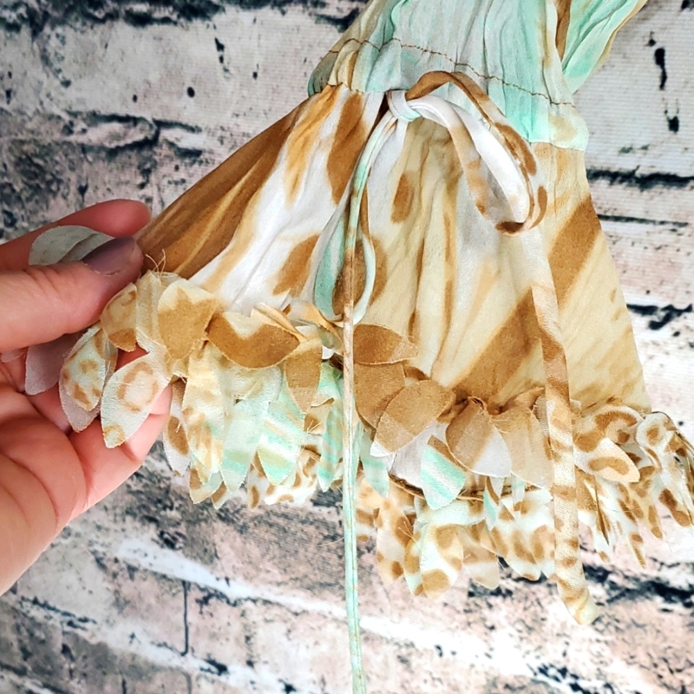 Violin | Gypsy Boho Prairiecore Abstract Print Crinkle Texture Faux Wrap Top - Picture 7 of 10